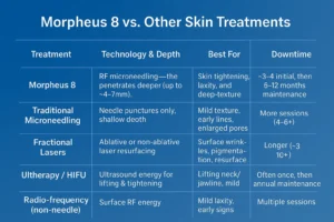 How Often Can I have Morpheus 8? 2 Table to show benefits of Morpheus 8 Welford on Avon compared to other skin treatments