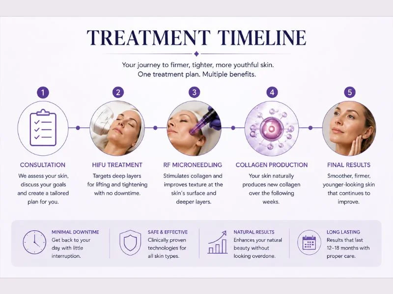 Timeline of how long complete skin tightening treatment Welford on Avon results take